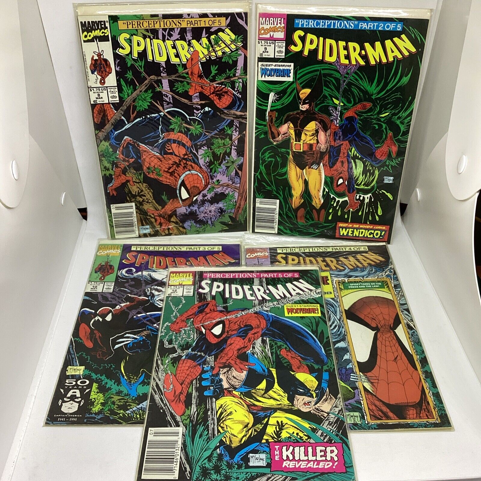 (Lot Of 5)Vintage 1991 Spider-Man Preceptions Complete Series 1-5 Bagged&Boarded
