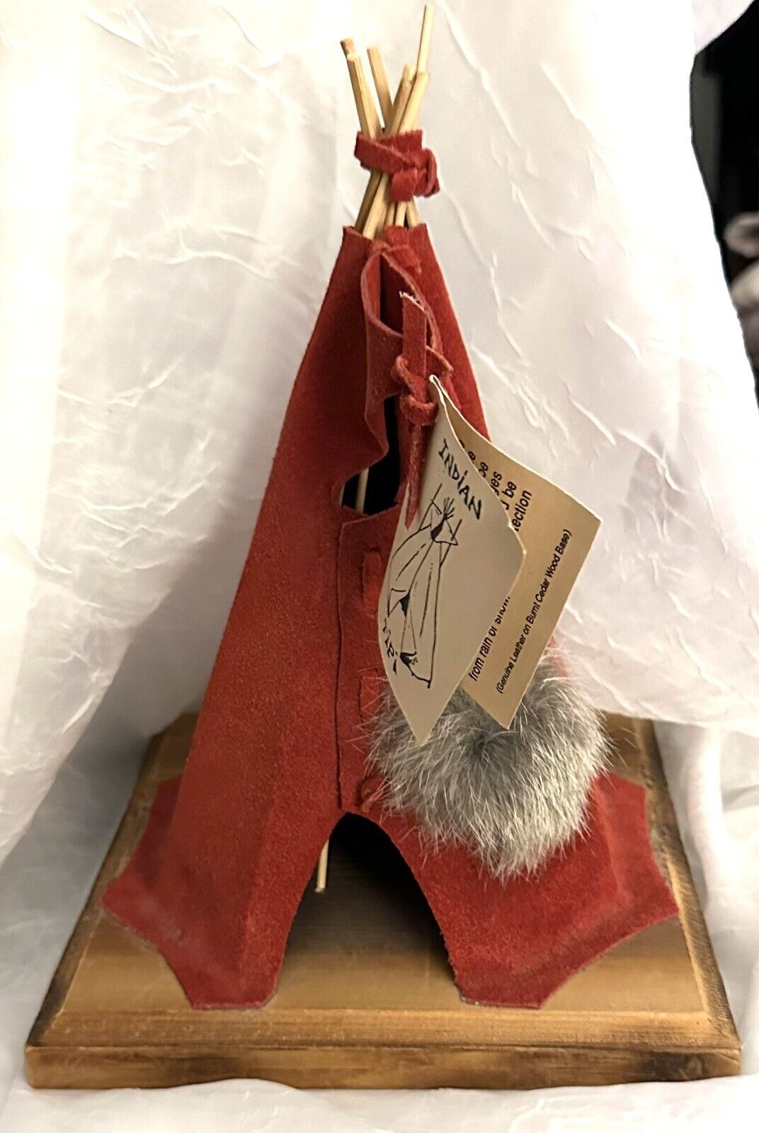 RARE RED Miniature 10” Realistic Red Suede Tipi w/Wood Base By Moon Raven Utah