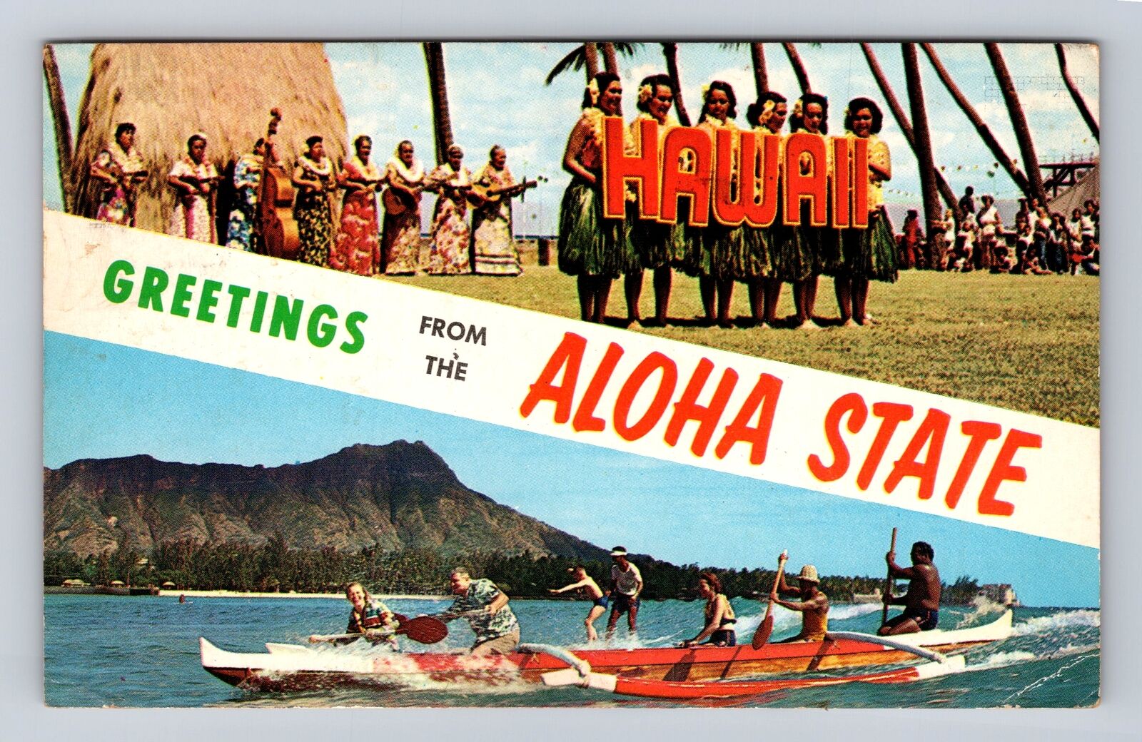 HI- Hawaii, General Banner Greetings, Antique, Vintage c1962 Souvenir Postcard