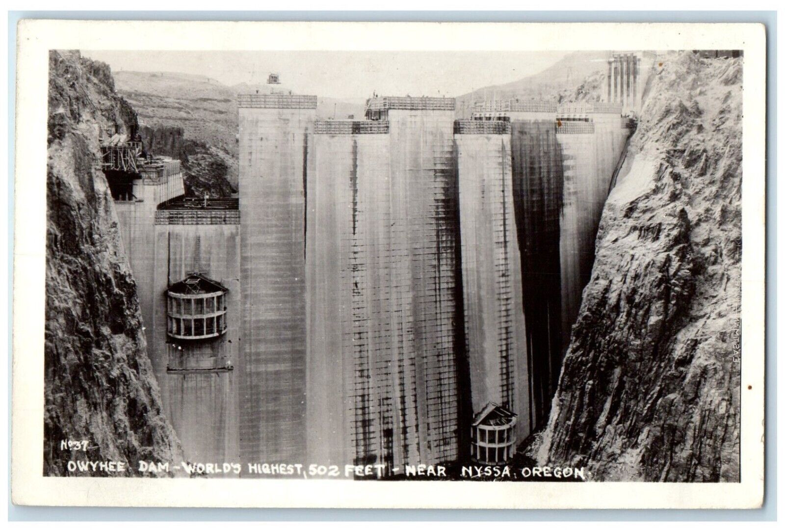 1940 Owyhee Dam World's Highest Near Nyssa OR Marsing ID RPPC Photo Postcard