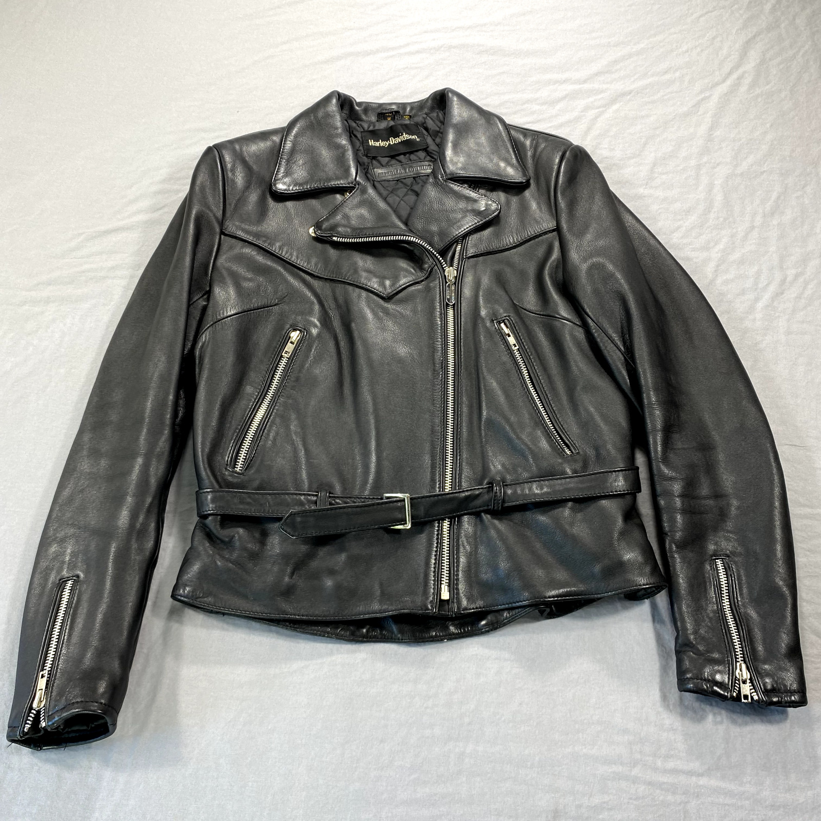 VINTAGE Harley Davidson Leather Jacket Womens 40W Black Motorcycle 90s Ladies