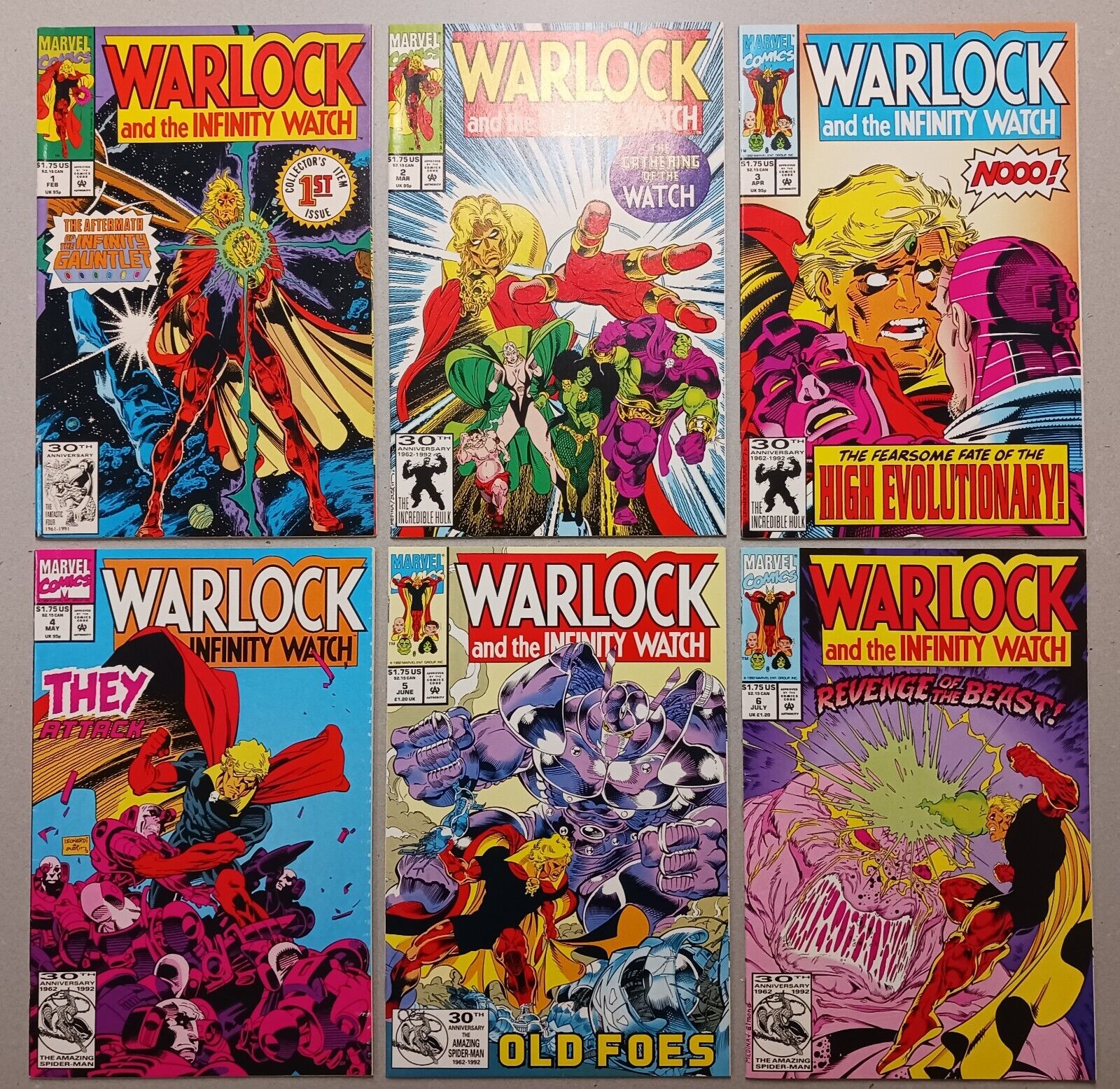 Warlock and the Infinity Watch 1 2 3 4 5 6  Lot Marvel Comic 1991 