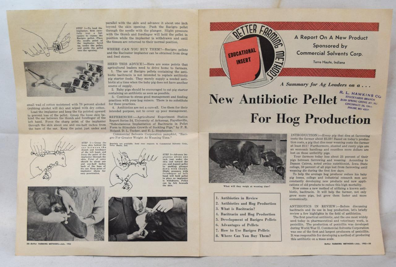 1952 Better Farming Methods Commercial Solvents Terre Haute IN Antibiotic Hog