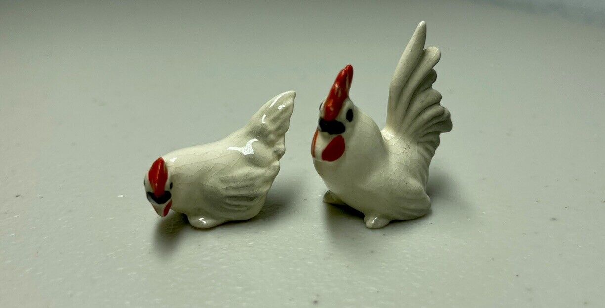 Hagen Renaker Ceramic Miniature Mini White Rooster Chicken Bird Figurines