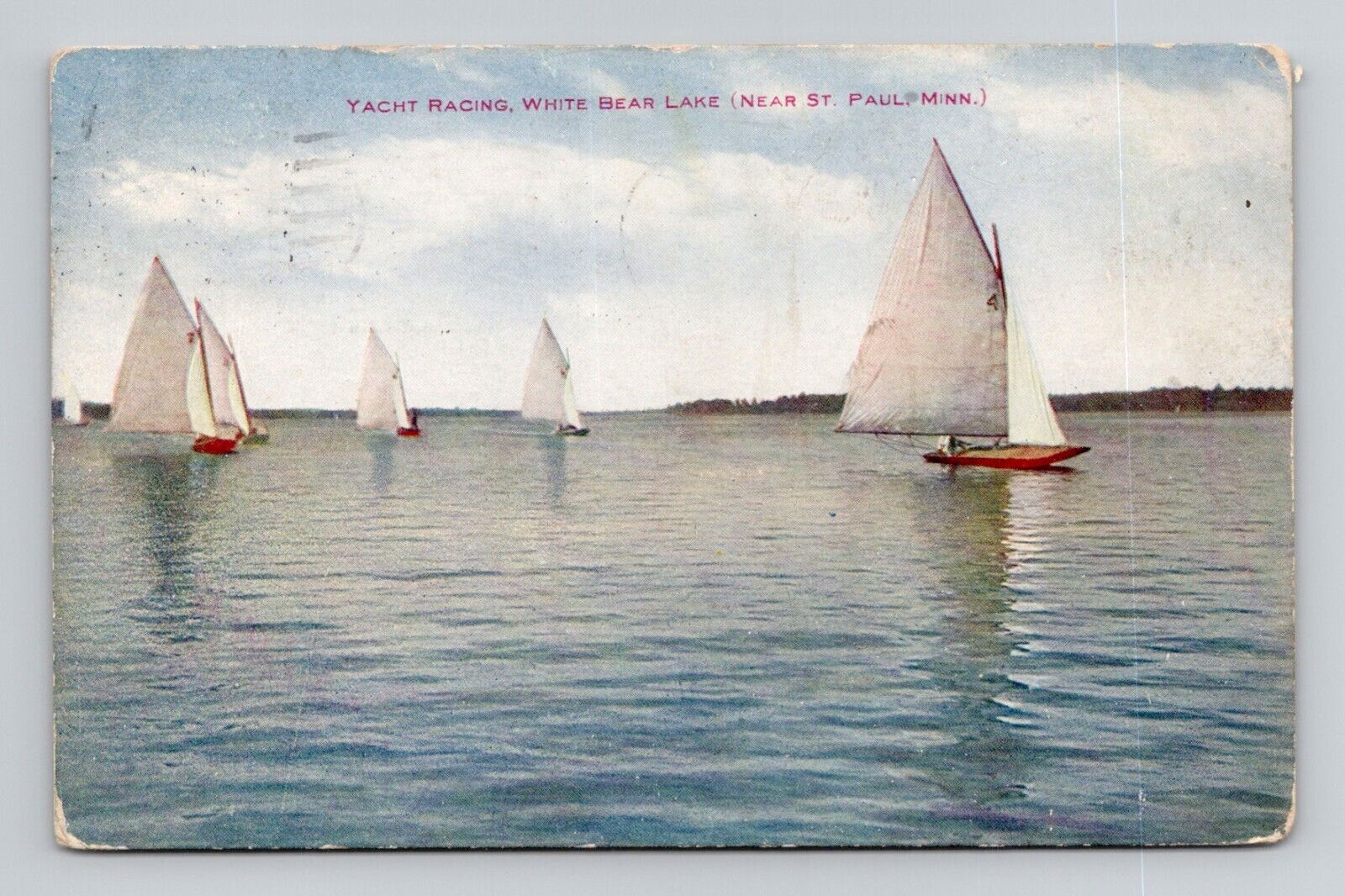 Postcard Yacht Racing White Bear Lake St Paul Minnesota, Antique K5