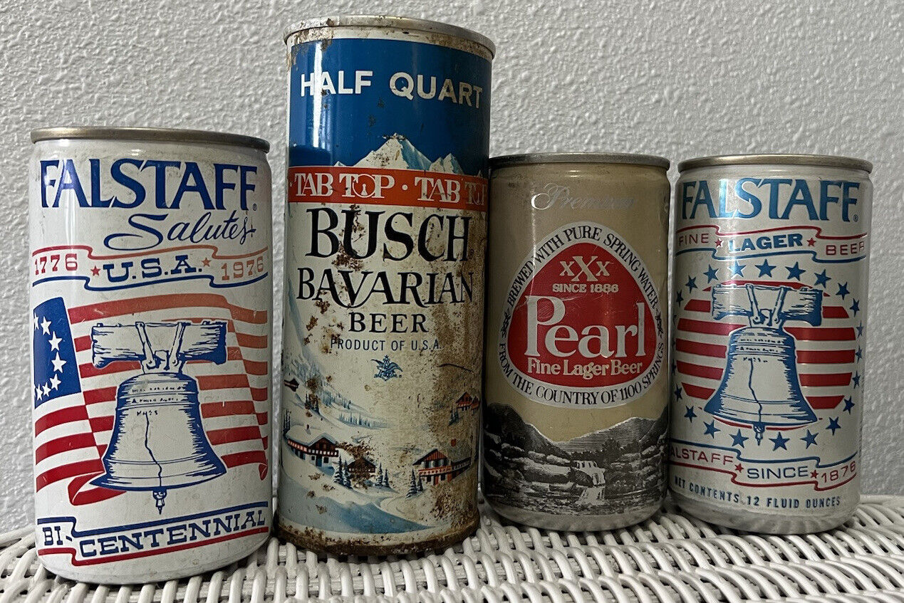 Lot of 4 Vintage Empty Pull Tab Beer Cans Bundle Falstaff Pearl Busch Bavarian