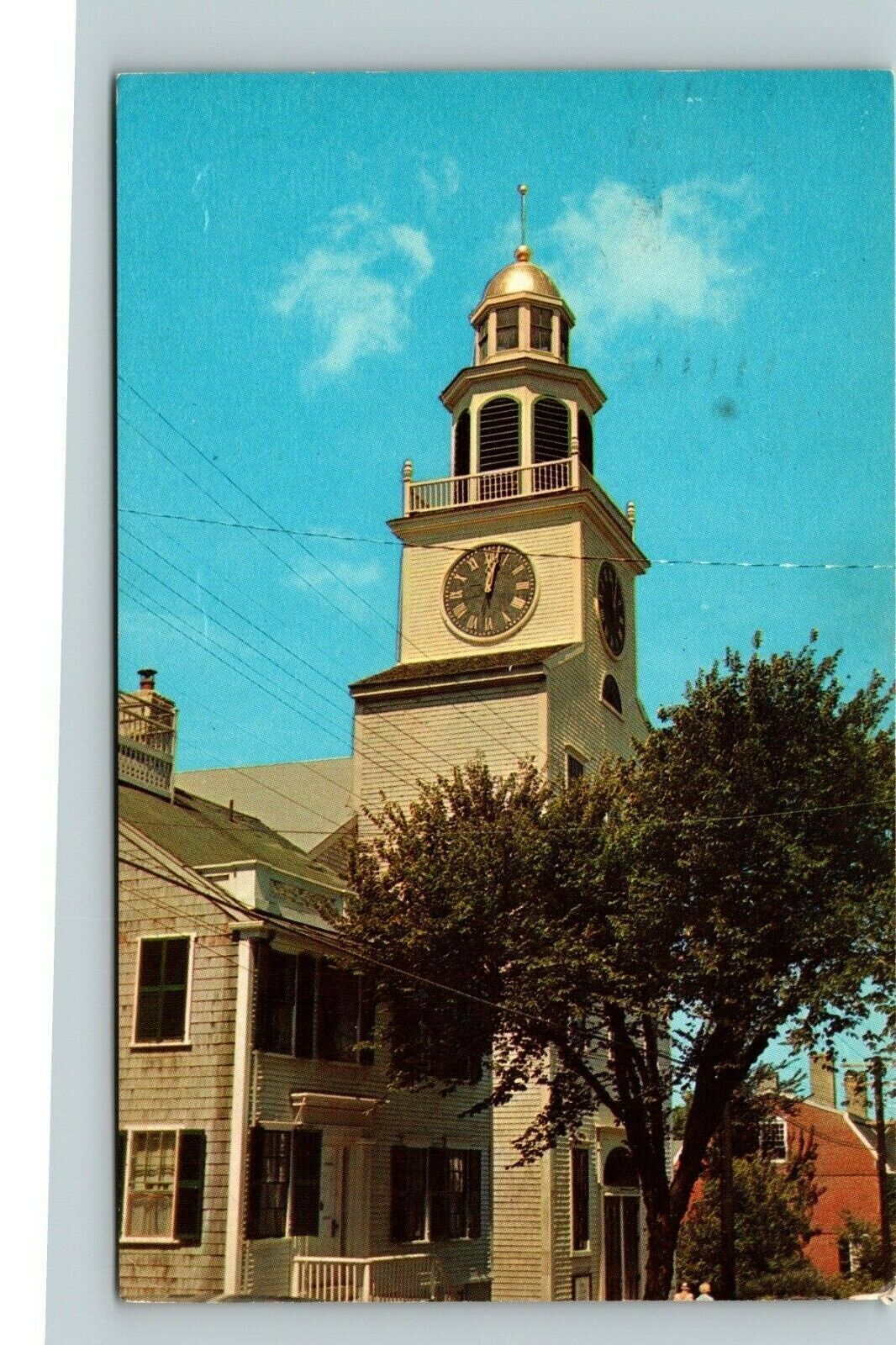 Postcard Nantucket's Town Clock Orange Street Unitarian Universalists Mass