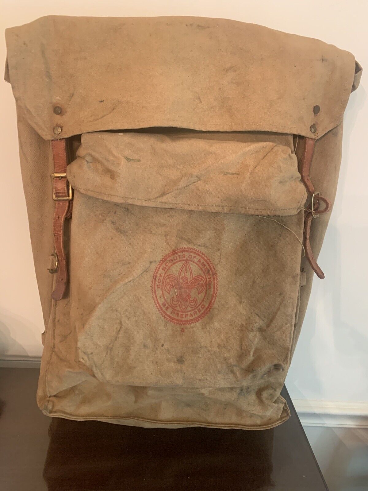 Vintage Boy Scout BSA Yucca Canvas Back Pack Diamond Brand #1329 With Utensils