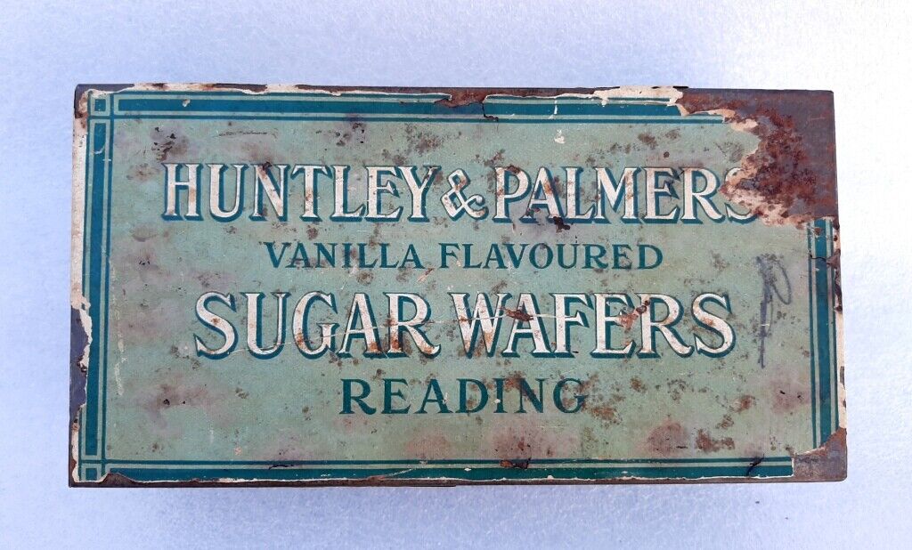 Vintage Rare Huntley & Palmers  Reading Suger Wafers Paper Litho Tin Box England