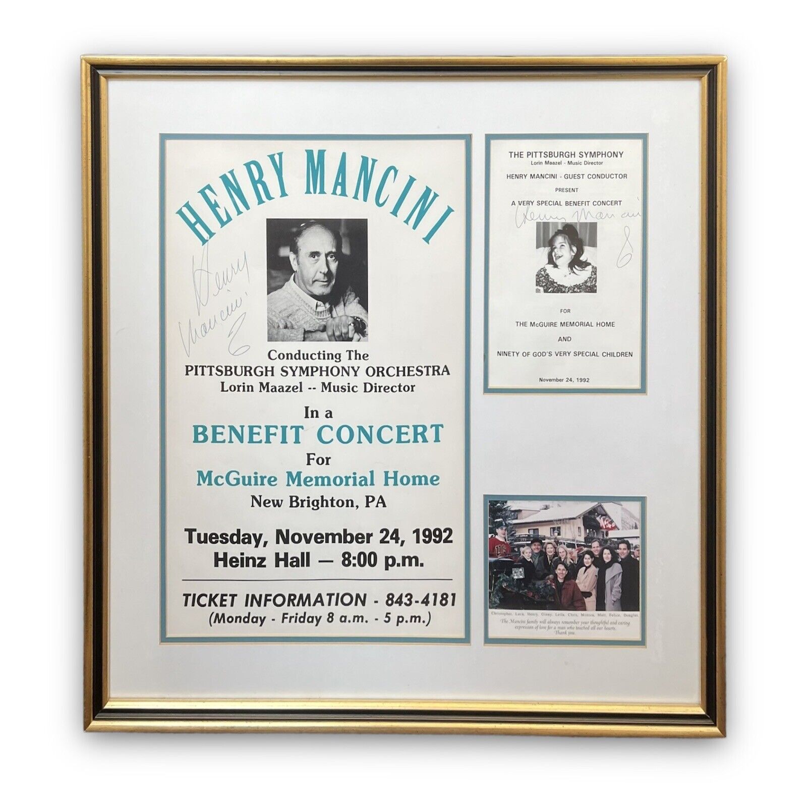 HENRY MANCINI SIGNED Benefit Concert Flyer Program Photo Framed 23.5x23”