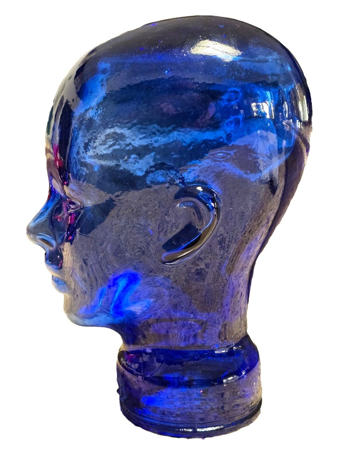 Cobalt Blue Art Glass Head Life Size Mannequin 11” EUC 