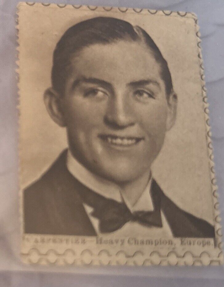 1922 Sports Favourite Fun Stamp Trade Card Boxer Carpenter Heavyweight Champ.