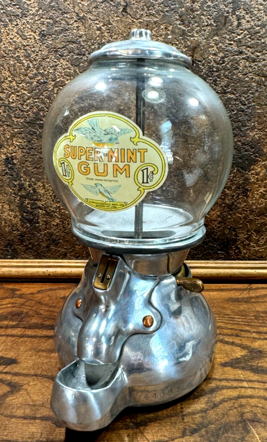 Antique Blue Bird 1 cent GUM VENDING MACHINE / Gumball Dispenser Pat April 1915