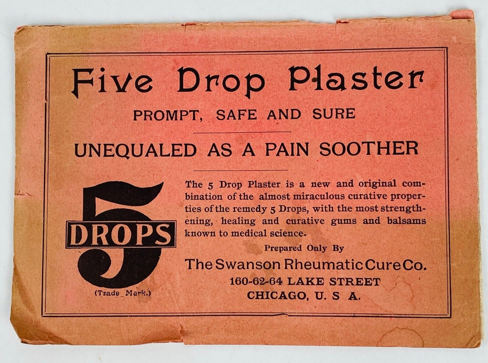 Swanson Rheumatic Cure Co. Five Drop Plaster Quack Medicine Advertising Vintage