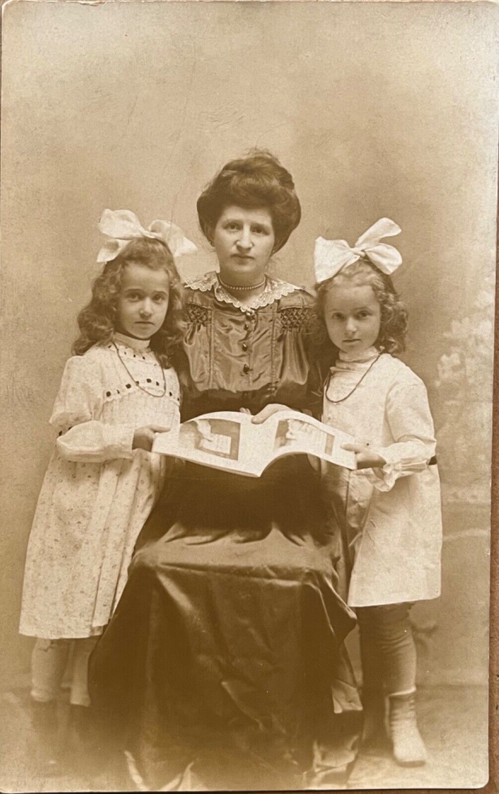 RPPC West Hoboken New York Mother Little Girls Real Photo Postcard c1910