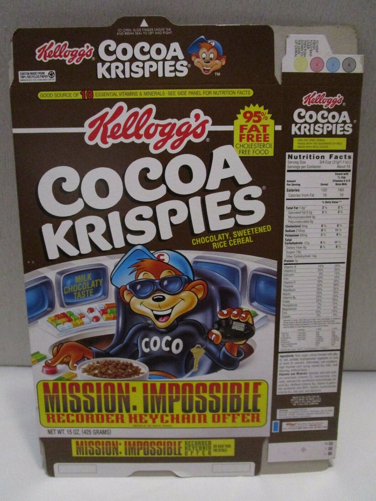 Vintage 1996 Kellogg’s Cocoa Krispies Empty Cereal Box Mission Impossible~UNUSED