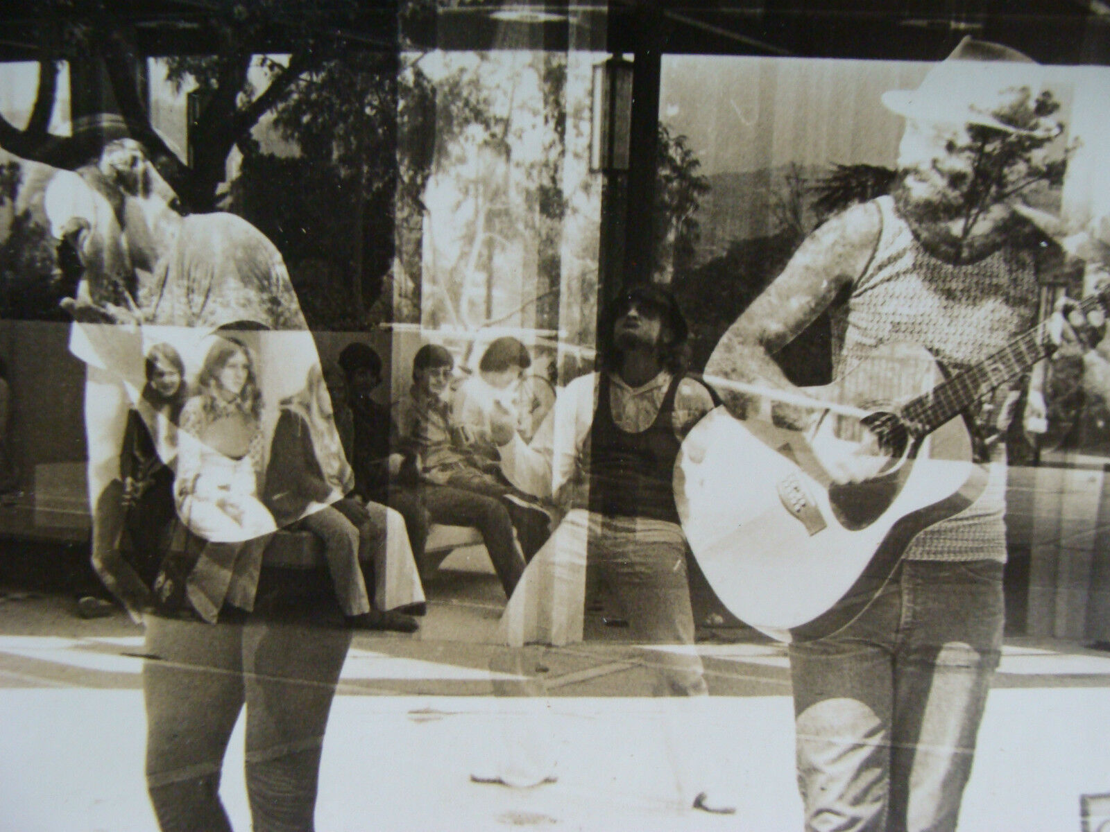 vintage P Duncan Black & white Photo: DOUBLE EXPOSURE-BUSKERS and AUDIENCE #2