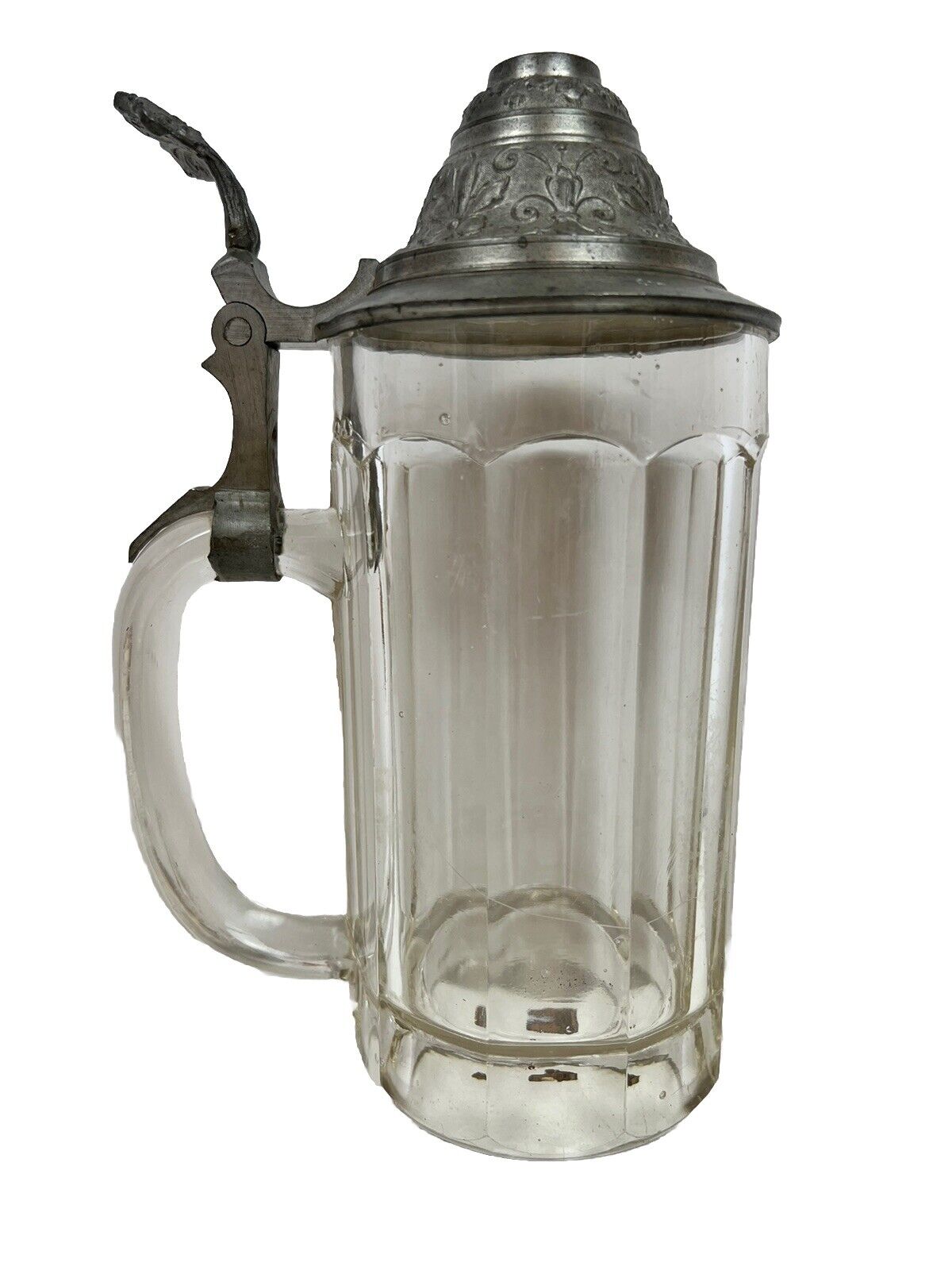 Vintage Beer German Stein Sachsen Saxon Glass S Crown Hallmark Pewter 0.5 Liters
