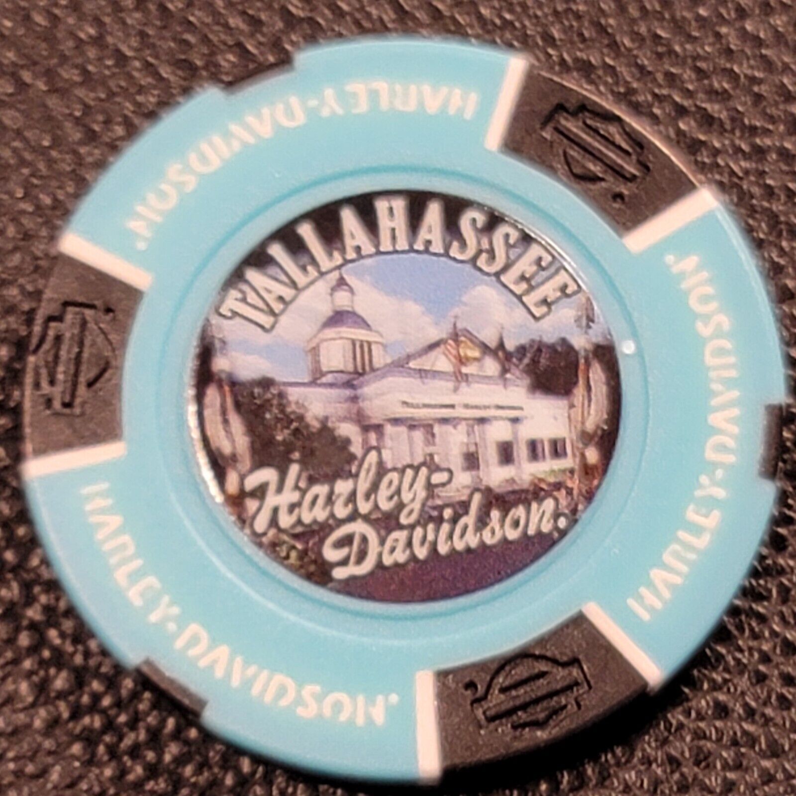 TALLAHASSEE HD ~ FLORIDA (Aqua/Black Full Color) Harley Davidson Poker Chip