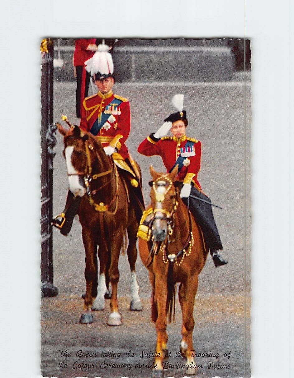 Postcard Queen Taking the Salute at Trooping of the Colour Ceremony England