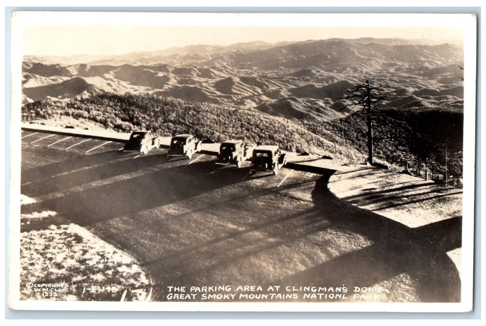 c1940's Parking Area Clingman's Dome Smoky Mt. Cline NC RPPC Photo Postcard