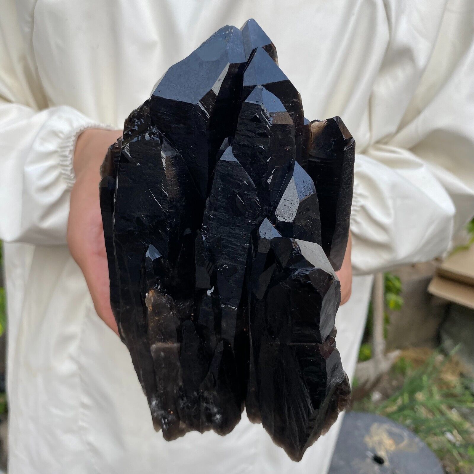 3.7lb Large Natural Black Smoky Quartz Crystal Cluster Rough Mineral Specimen