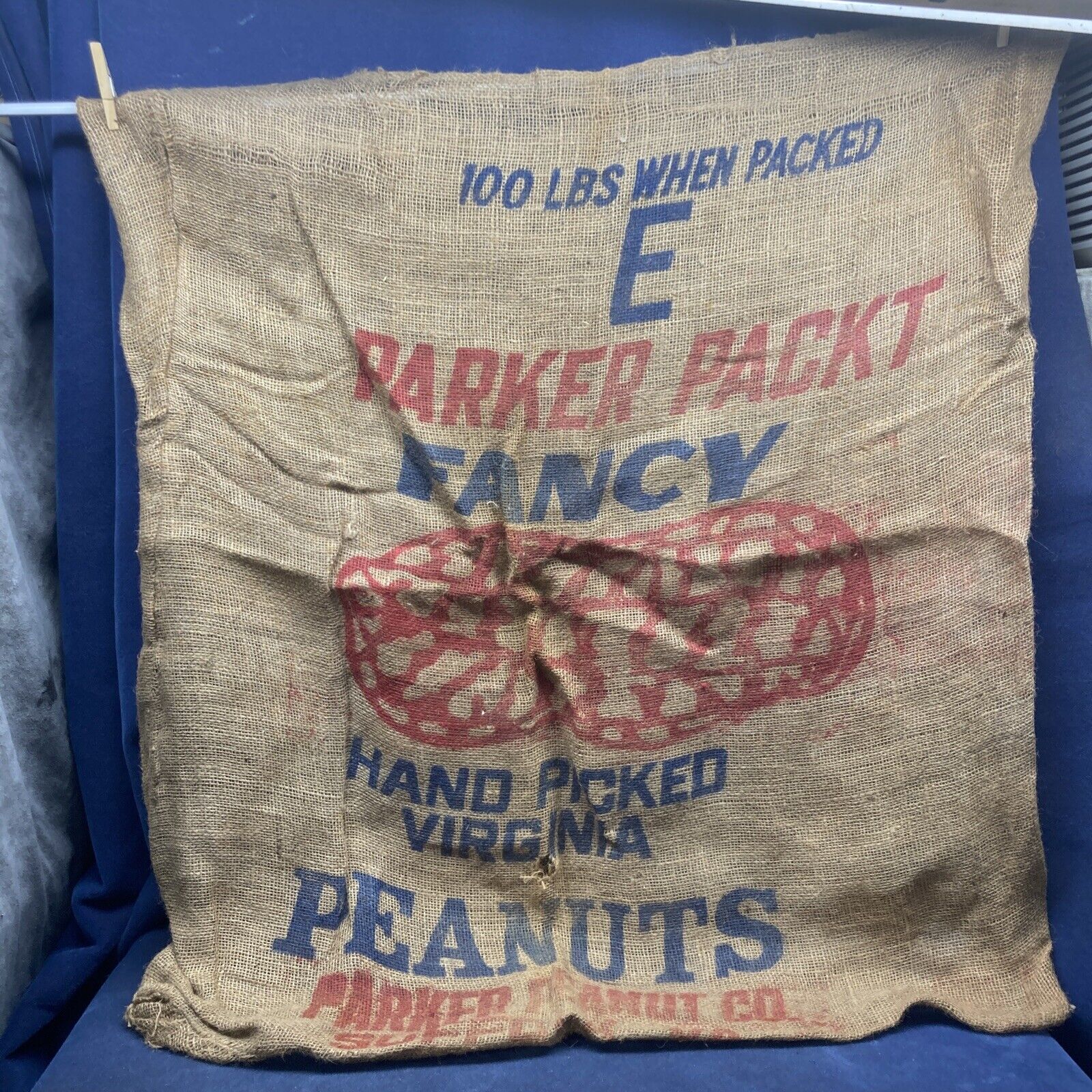 Vintage Birdsong Fancy Peanuts Star Brand Burlap Bag Sack Virginia 39“X 34” A-2