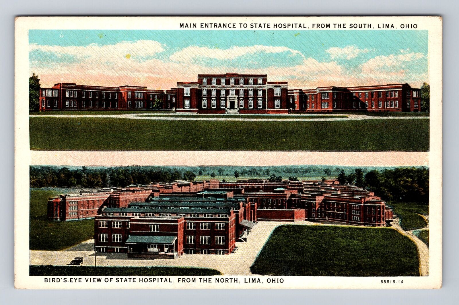 Lima OH-Ohio, Main Entrance To State Hospital, Birds Eye View, Vintage Postcard