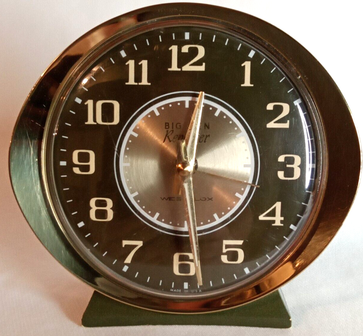 Westclox Big Ben Repeater Green Gold Trim 1950s Mid Century Modern Alarm Clock