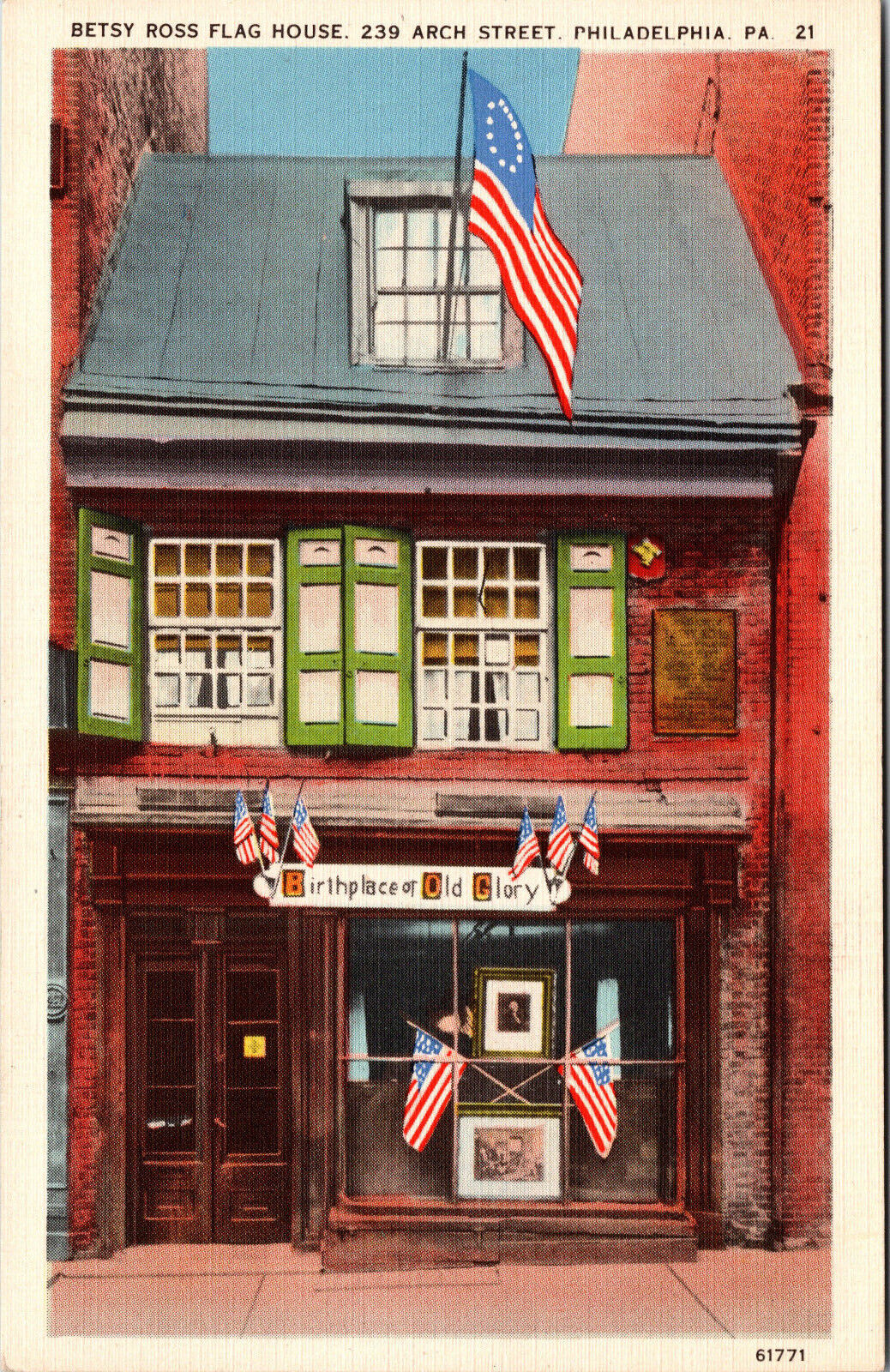 Postcard Philadelphia Pa. Betsy Ross Flag House 239 Arch Street