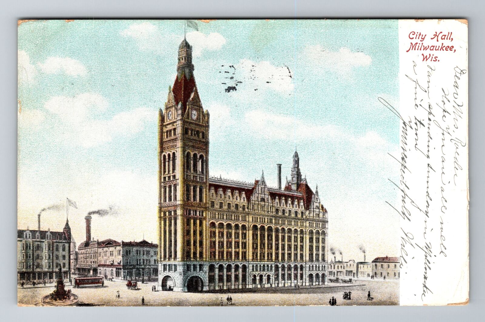 Milwaukee, WI-Wisconsin, City Hall Clock Tower Antique c1906, Vintage Postcard