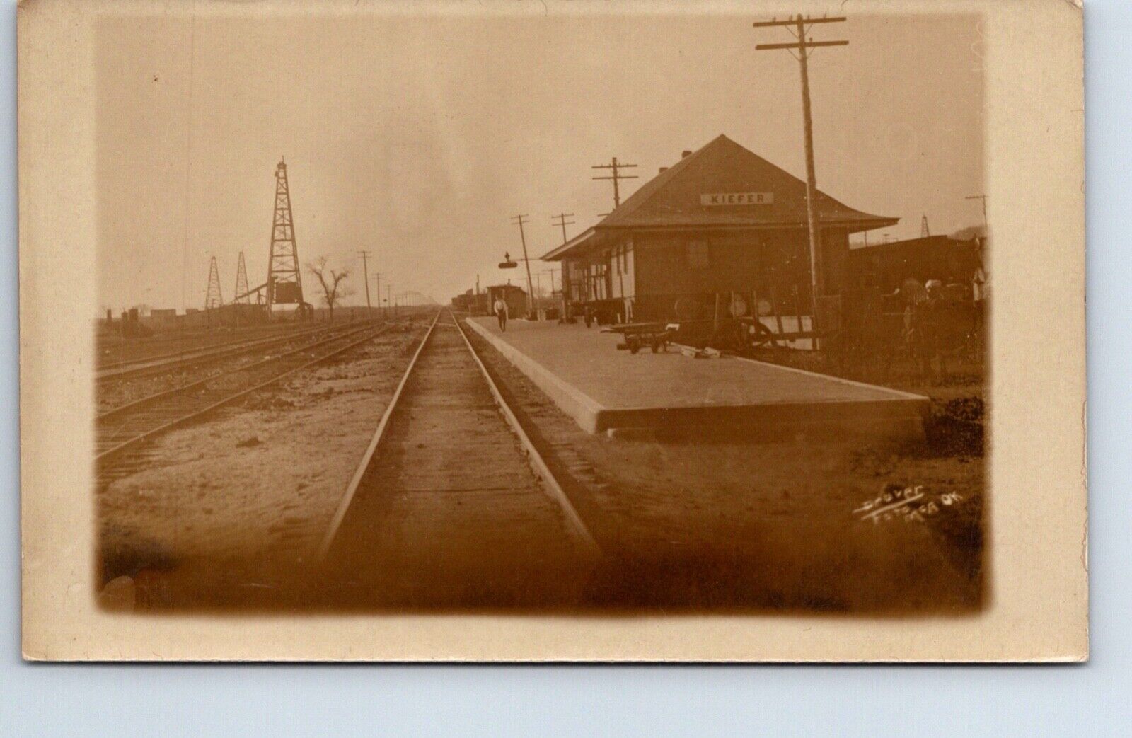RPPC Real Photo Postcard Oklahoma Keifer FRISCO Railroad Depot Station OIL