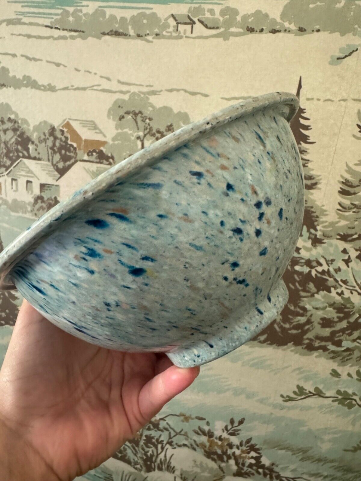 Vtg Texas Ware Melamine Bowl Blue Speckle Confetti Pattern Medium sized