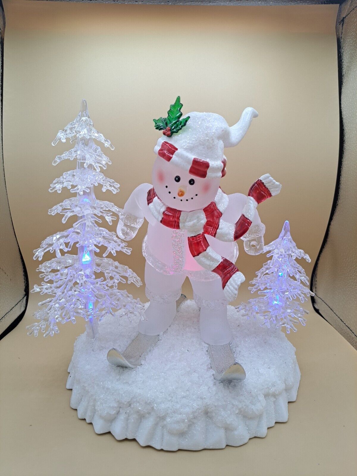 JC Penny HOME Collection Acrylic Snowman Snow Skying Changing Lights 