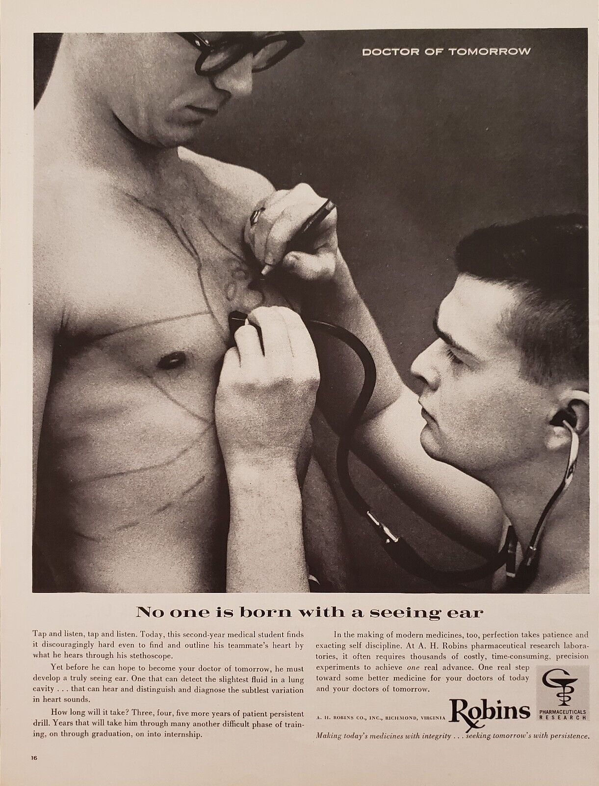 1962 A H Robins Pharmaceutical Research Tap Listen Tap Listen Print Ad