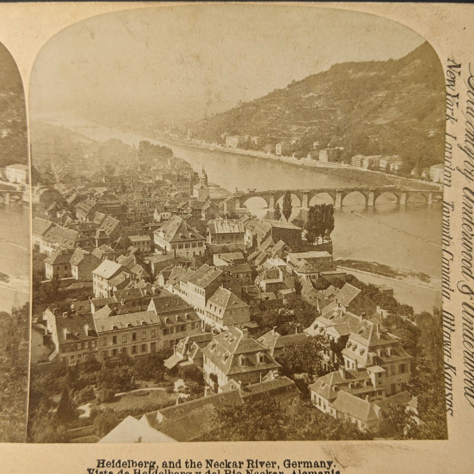 1900s Heidelberg, Germany Neckar River Birds Eye Real Photo Stereoview Card  V3
