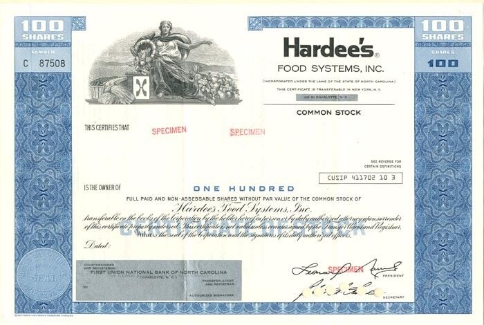 Hardee's Food Systems, Inc - Specimen Stocks & Bonds