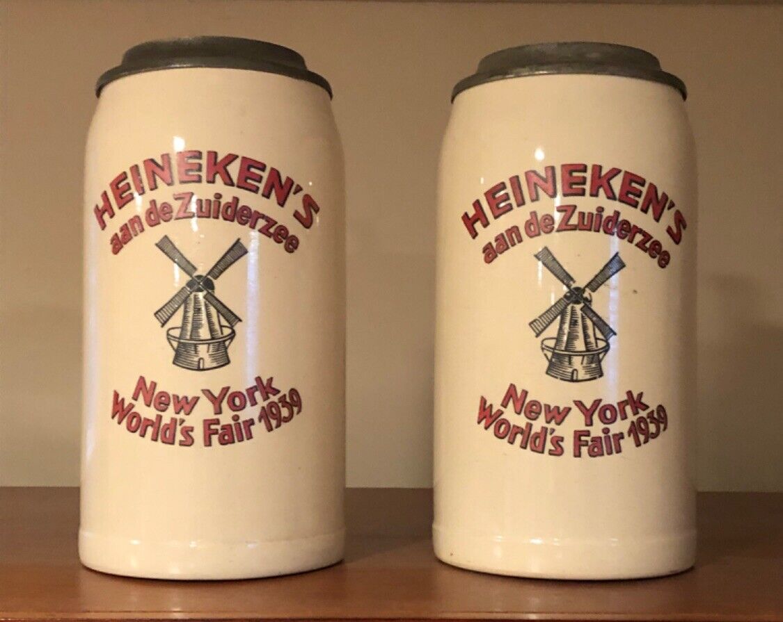 A Rare Pair of Heineken Beer Steins from the Historic 1939 New York World's Fair