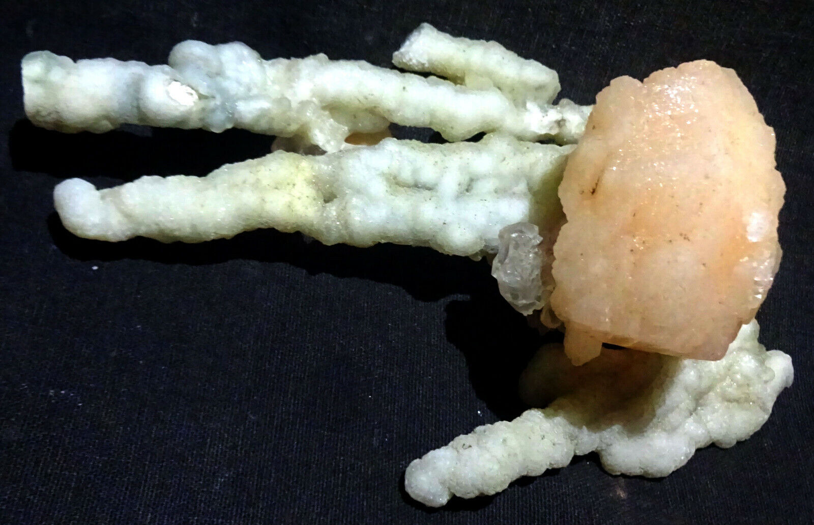 CLASSICAL FORMATION OF STALACTITE CORAL W/ STILBITE BOW AND APOPHYLLITE CRYSTALS