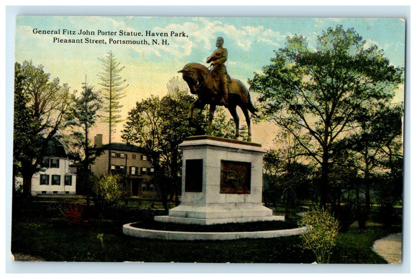 c1920's General Fitz John Porter Statue Haven Park Portsmouth NH Postcard