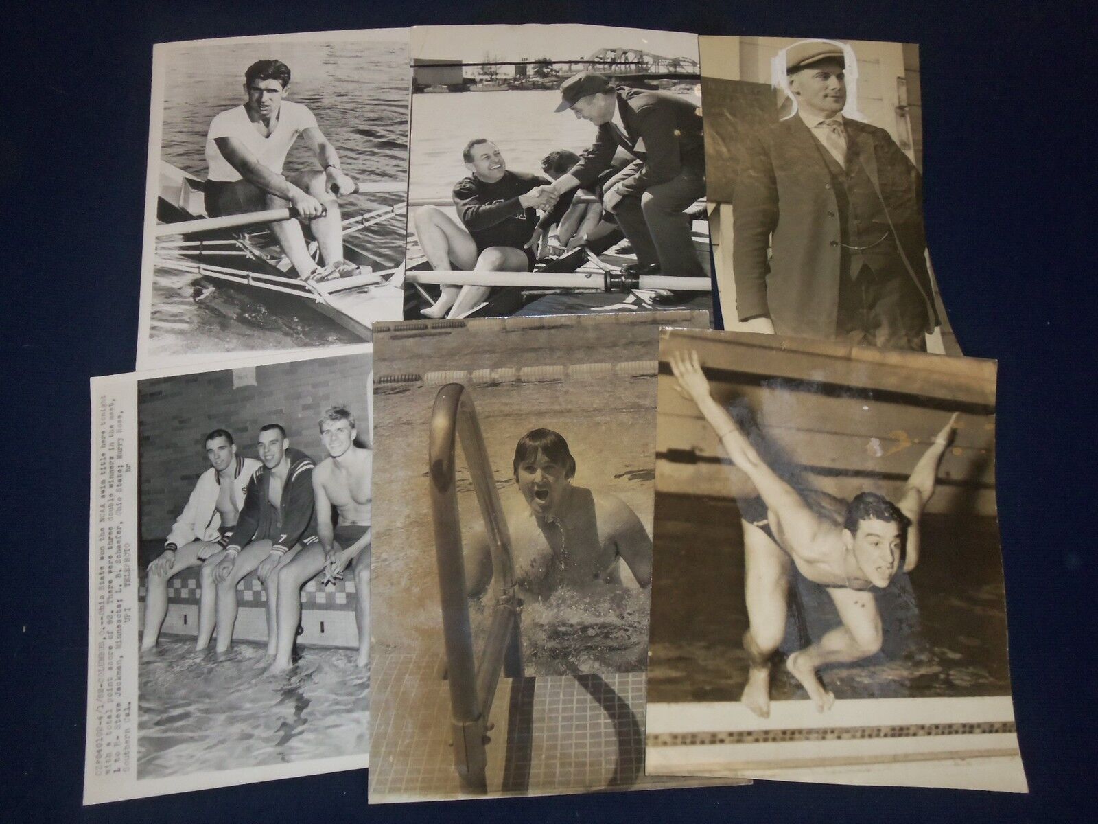 1930'S - 1970'S SWIMMING & ROWING WIRE PHOTOS LOT OF 12 - STAMPED - J 1796