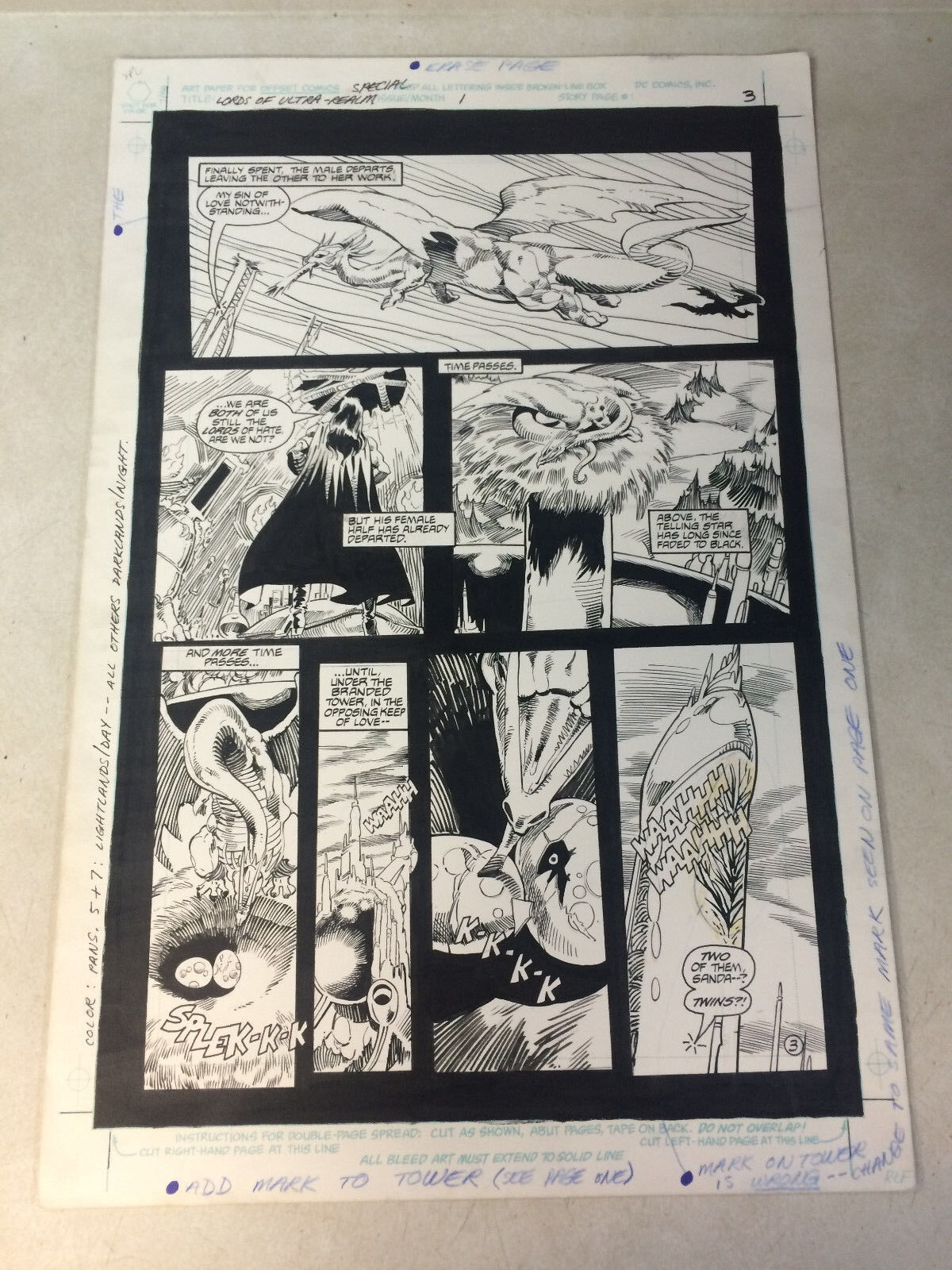 LORDS of the ULTRA REALM SPEC #1 original art DRAGON LAYS EGGS, 1987, AWESOME