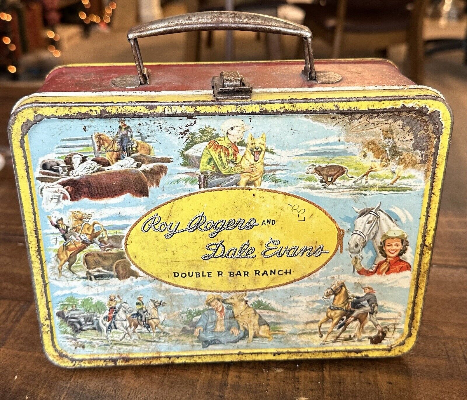 Vintage 1957 Roy Rogers Dale Evans Double R Bar Ranch Metal Lunch Box NO Thermos
