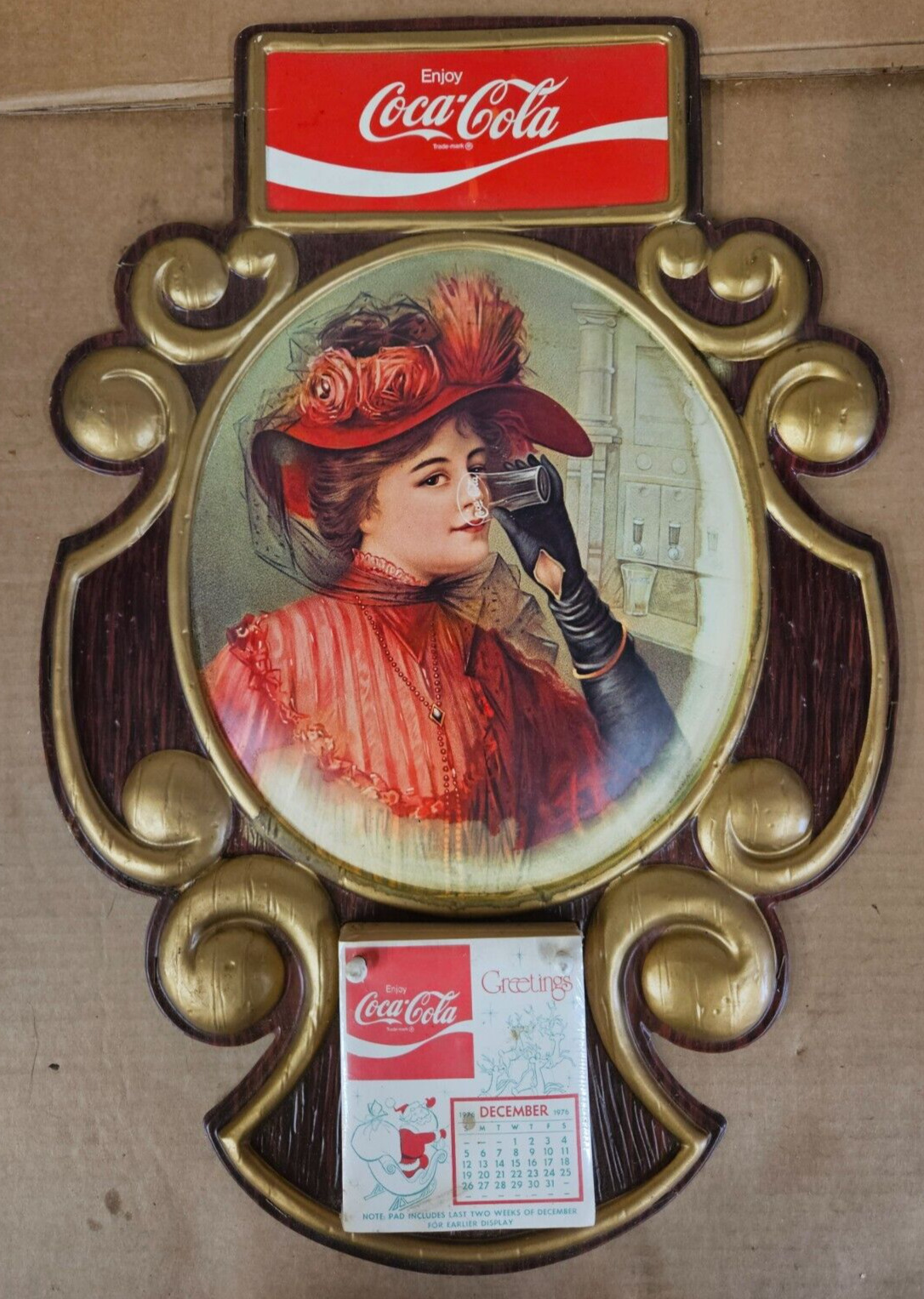 VINTAGE 1970s Victorian Woman Coca Cola Sign Calendar plastic Vacuum Mold
