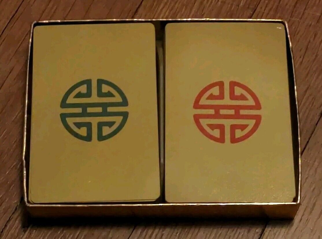 VinTagE GUMPS CHINESE GOOD LUCK SHOU DOUBLE DECK PLAYING CARDS Gold Gilt Edge