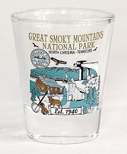 GREAT SMOKY MOUNTAINS NORTH CAROLINA TENNESSEE NATIONAL PARK SERIES SHOT GLASS 
