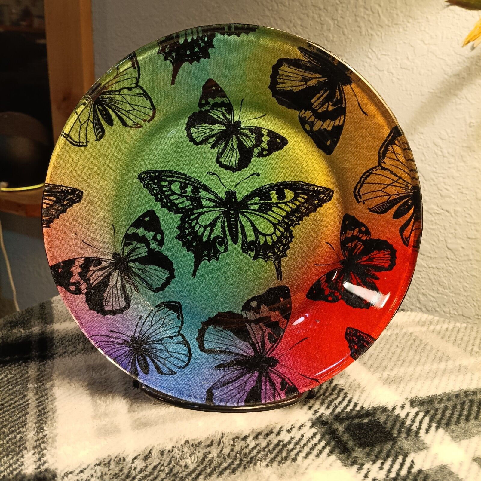 Glass Plate With Butterflies/Garden/Photosynthesis/Wings/Unique Gift Idea