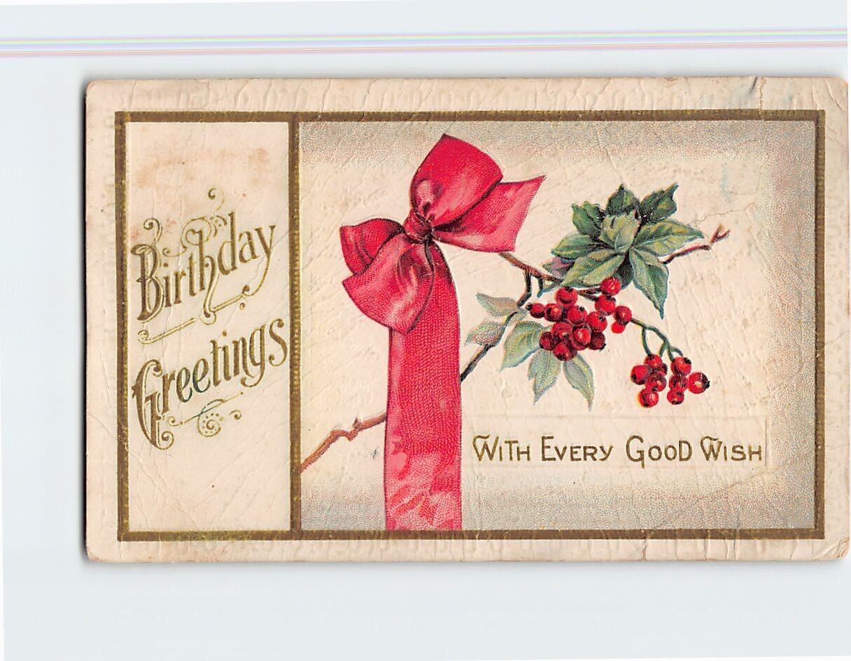 Postcard Birthday Greetings With Every Good Wish With Embossed Art Print