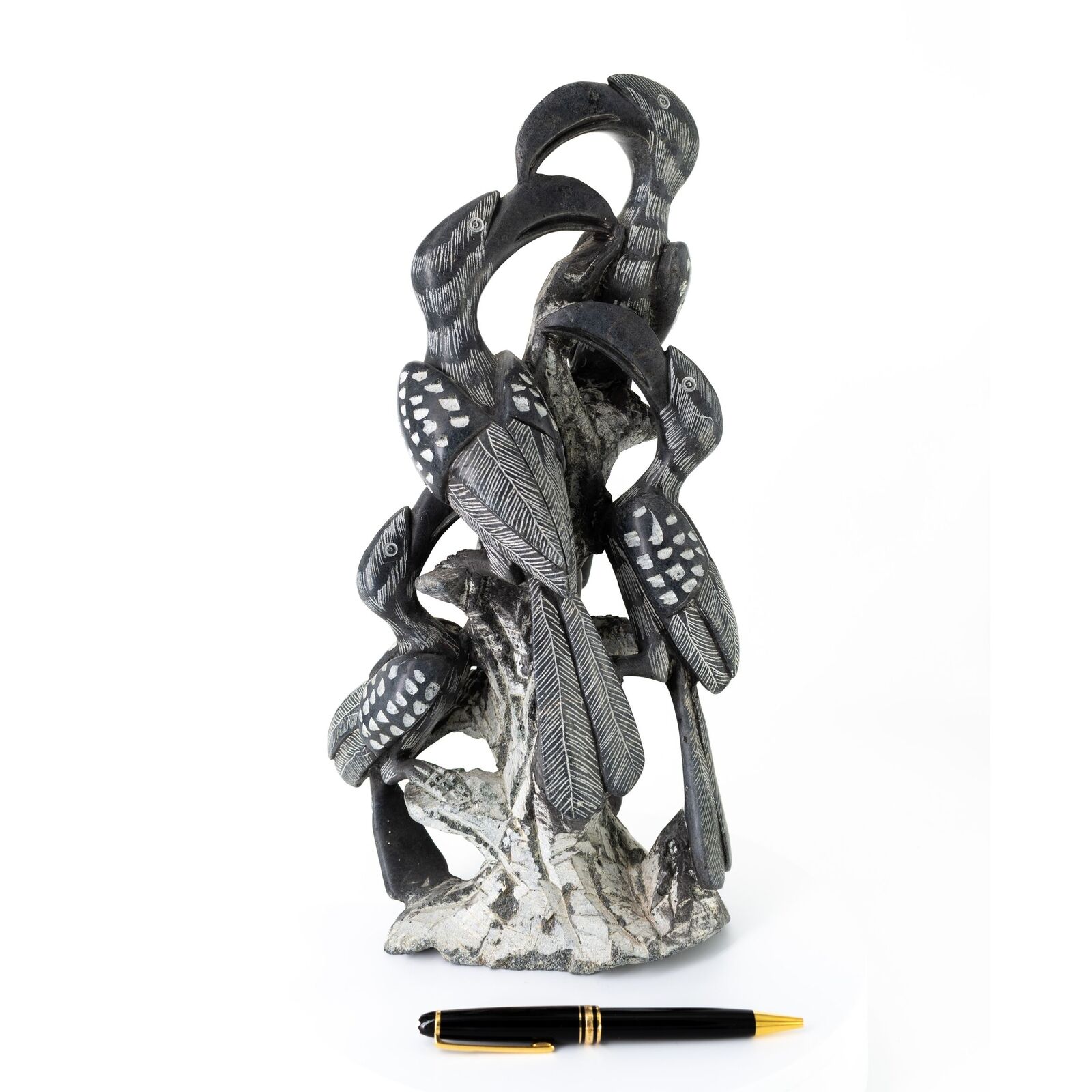 5 Hornbill Birds on tree Original Shona Sculpture Serpentine Import African Art