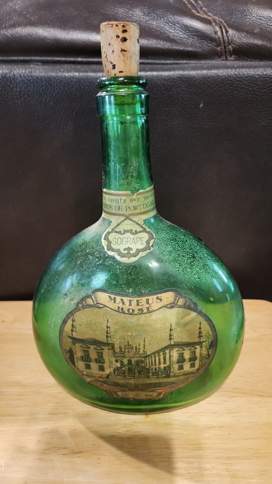 Vintage Mateus Rose Green Glass Bottle